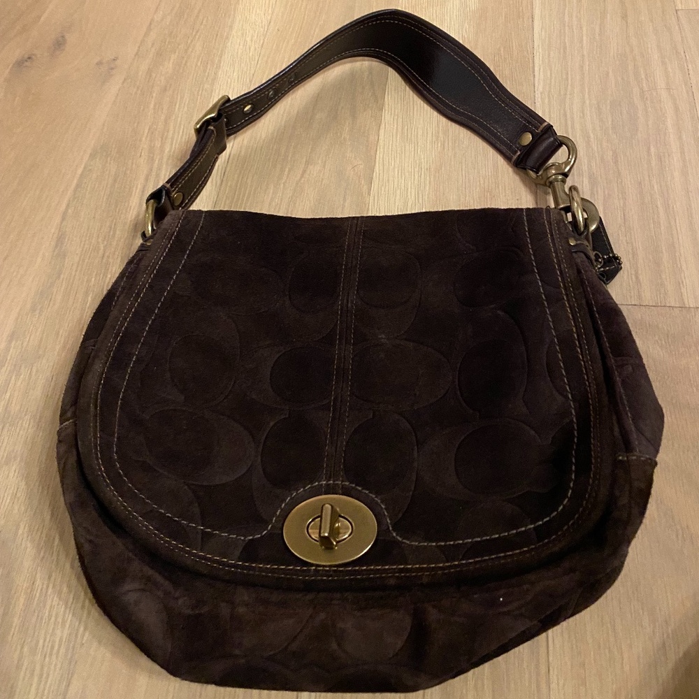 Coach brown suede messenger bag